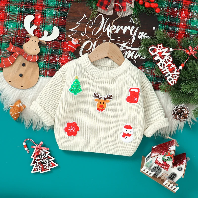 

Christmas Baby Sweater Knit Infant Boys Newborn Girls Pullover Long Sleeve Child Xmas Clothes Tops Jumper Cute Cartoon Outerwear