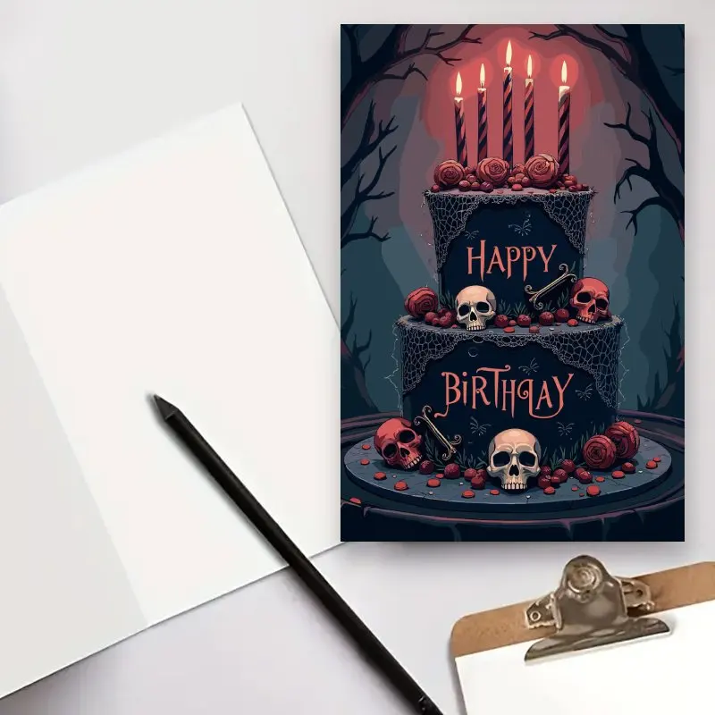 بطاقة عيد ميلاد قوطية، بطاقة عيد ميلاد جمجمة رعب، بطاقة عيد ميلاد الهالوين، بطاقة هدايا عيد الميلاد، بطاقة عيد ميلاد للعائلة أو الأصدقاء