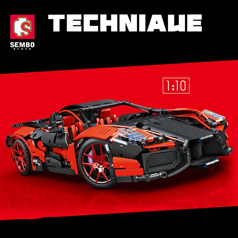 SEMBO red sports car assembly model large size difficult building block racing collection DIY ornaments children's toys