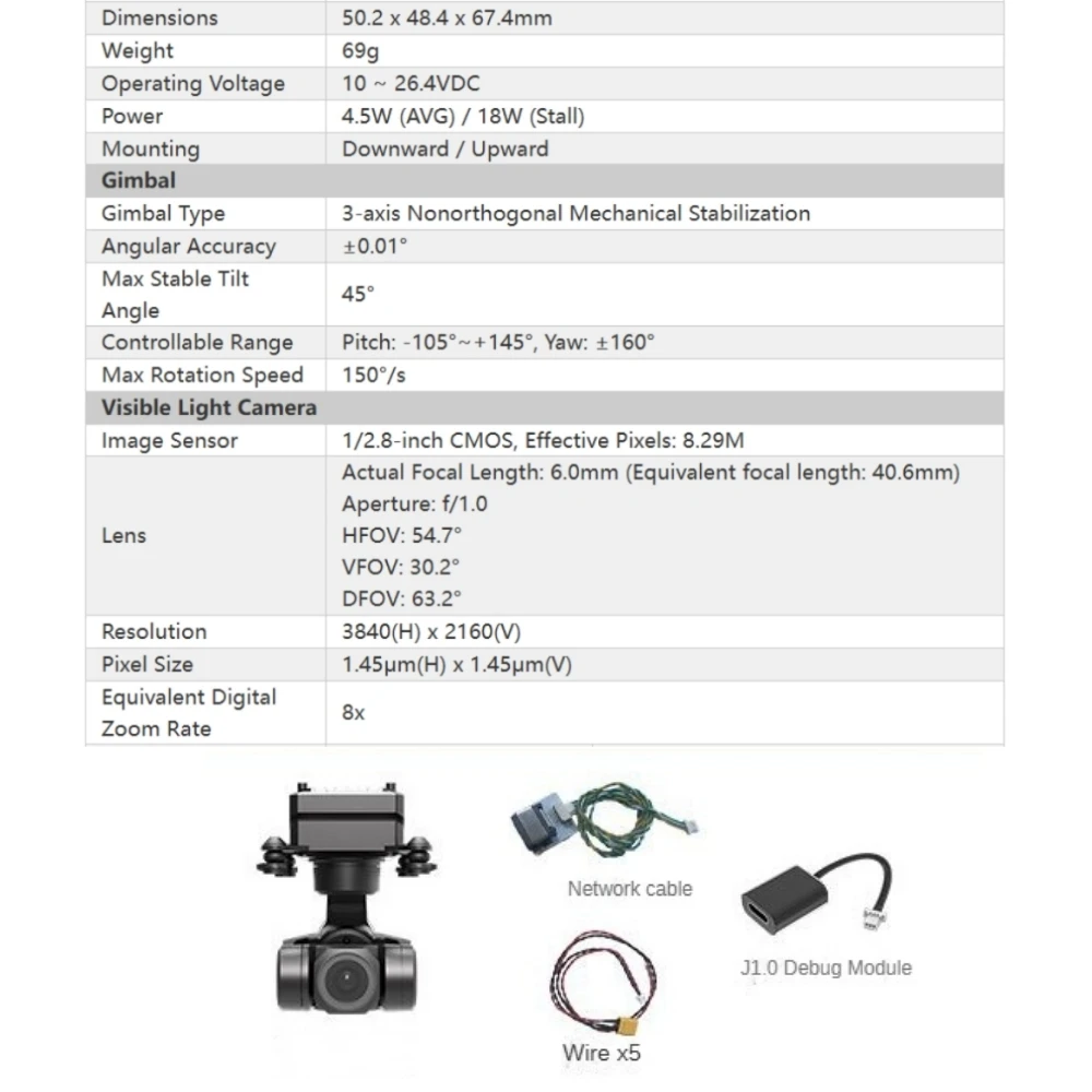 

NCZOBOE Z1MINI 3-осевой стабилизатор для дронов FPV с поддержкой сетей/UART/S.BUS/MAVLink/HDMI, 4K, полноцветное ночное видение, AI Micro Pod