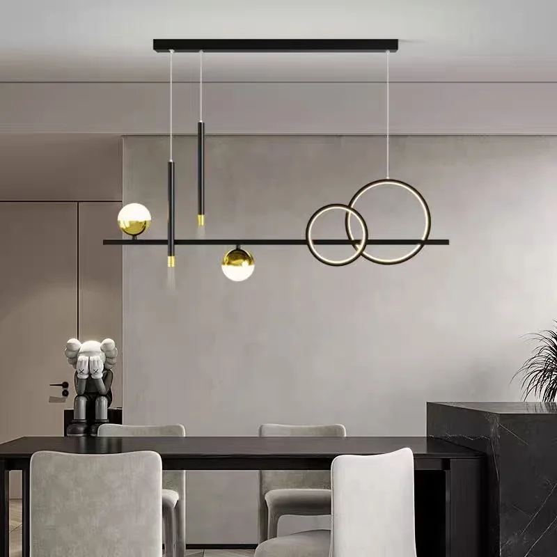 Imagem -04 - Lustres Nórdicos Led para Sala de Jantar Iluminação Minimalista Mesas de Jantar Decoração de Bar Restaurante Preto e Dourado Iluminação Suspensa 80cm 100cm