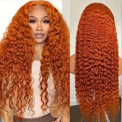 Orange Ginger 13x6 HD Lace Frontal Wig Water Wave Lace Front Black Wig Curly Human Hair Wigs 30 Inch Loose Deep Wave Frontal Wig