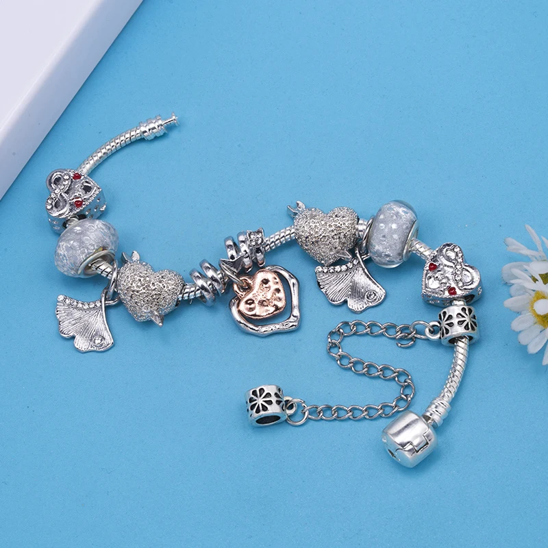 حار بيع الفضة تصفيح سحر سوار الحب الأبدي عيد الحب الحب الخرز DIY ثعبان سلسلة للنساء مجوهرات