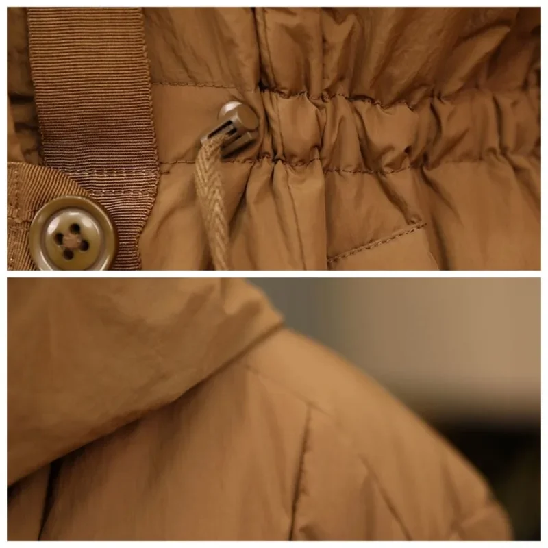 ฤดูหนาวใหม่สี Feminity หนาเข่ายาวหลวมแฟชั่นทั้งหมด Hooded Down JACKET ระเบิด Coats