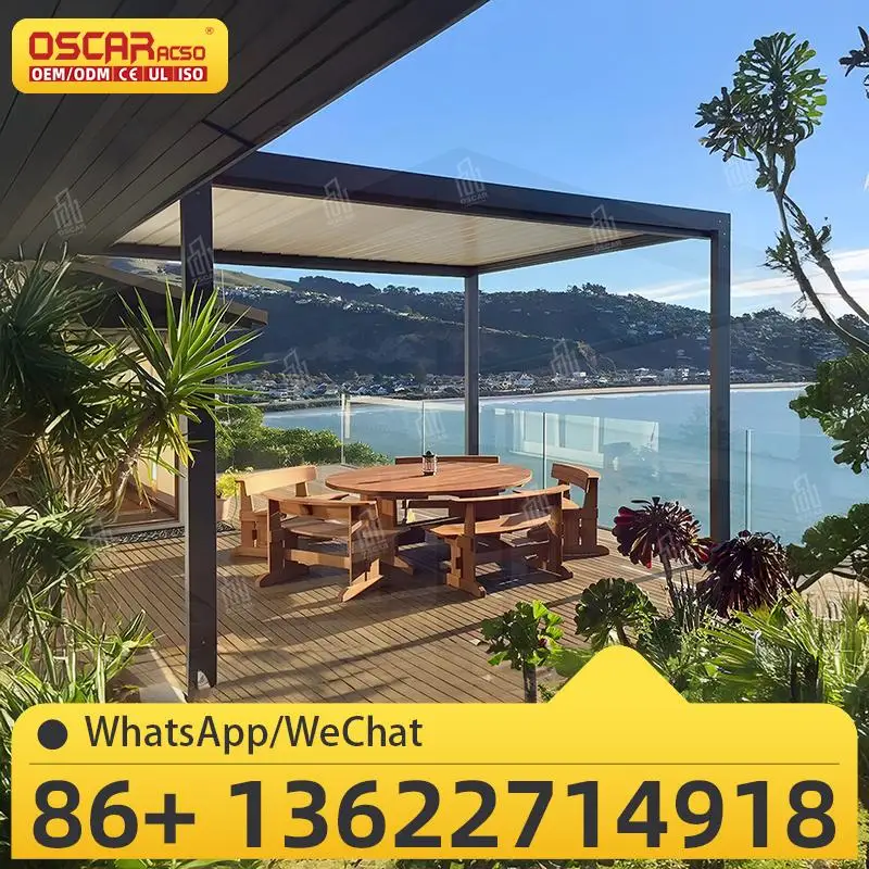 

Моторизованная беседка из серой жалюзи, алюминиевые перфоли со светодиодной подсветкой для патио, беседки у бассейна на заднем дворе