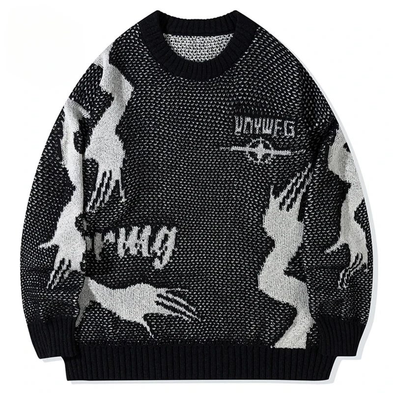 

Vintage Oversized Y2K Sweaters Men Streetwear Harajuku Hip Hop Sweaters Knitted Jumpers Casual Loose Sweaters Knitwear