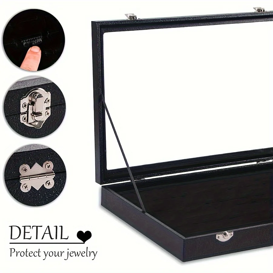 Tampa De Vidro Para Exibição De Jóias, Suporte Do Anel, Caixa De Armazenamento, 100 Groove