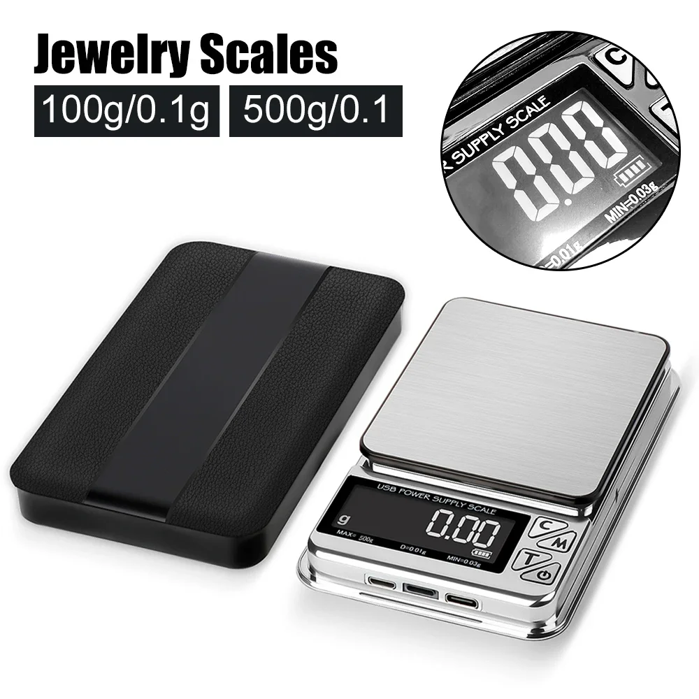 

Pocket Kitchen Scale 100g/500g USB Charging Digital LCD Jewelry Scales Electronic Stainless High Precision Small digital scale