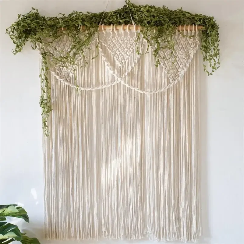 Handmade Macrame Cotton Curtain Cotton Bohemia Macrame Tapetsry Bedside Wall Hanging Tapestry Door Window Curtain Beho Decor