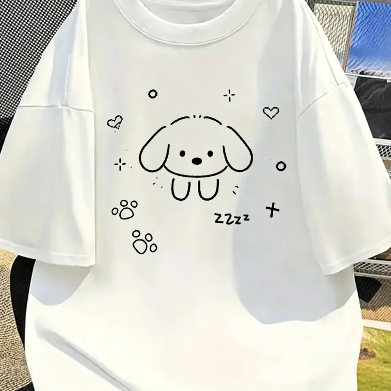 2026 New release of cartoon animal printed T-shirt for women's fashion Y2K minimalist lines Harajuku style casual top for girls
