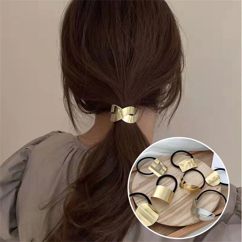 

Vintage Metal Geometric Hair Rope Fashion Hollow Headbands Simple Head Band Elegant Elastic Hair Accessories for Women Girls