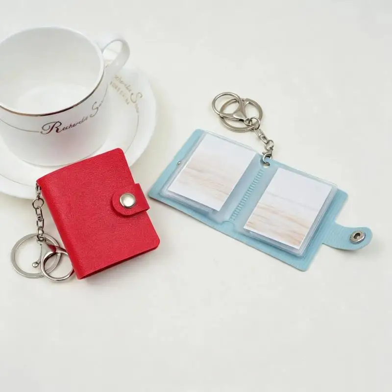 Mini 2‑Inch PU Leather Small Photo Album Keychain Portable Headshot Photocard Storage Book Idol Fan Collection Accessory Gift