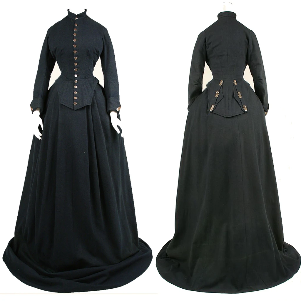 Victorian Black Mourning Dress Gown Women 1860s Victorian Steampunk Black Ball Gown Vintage Riding Suit Costumes