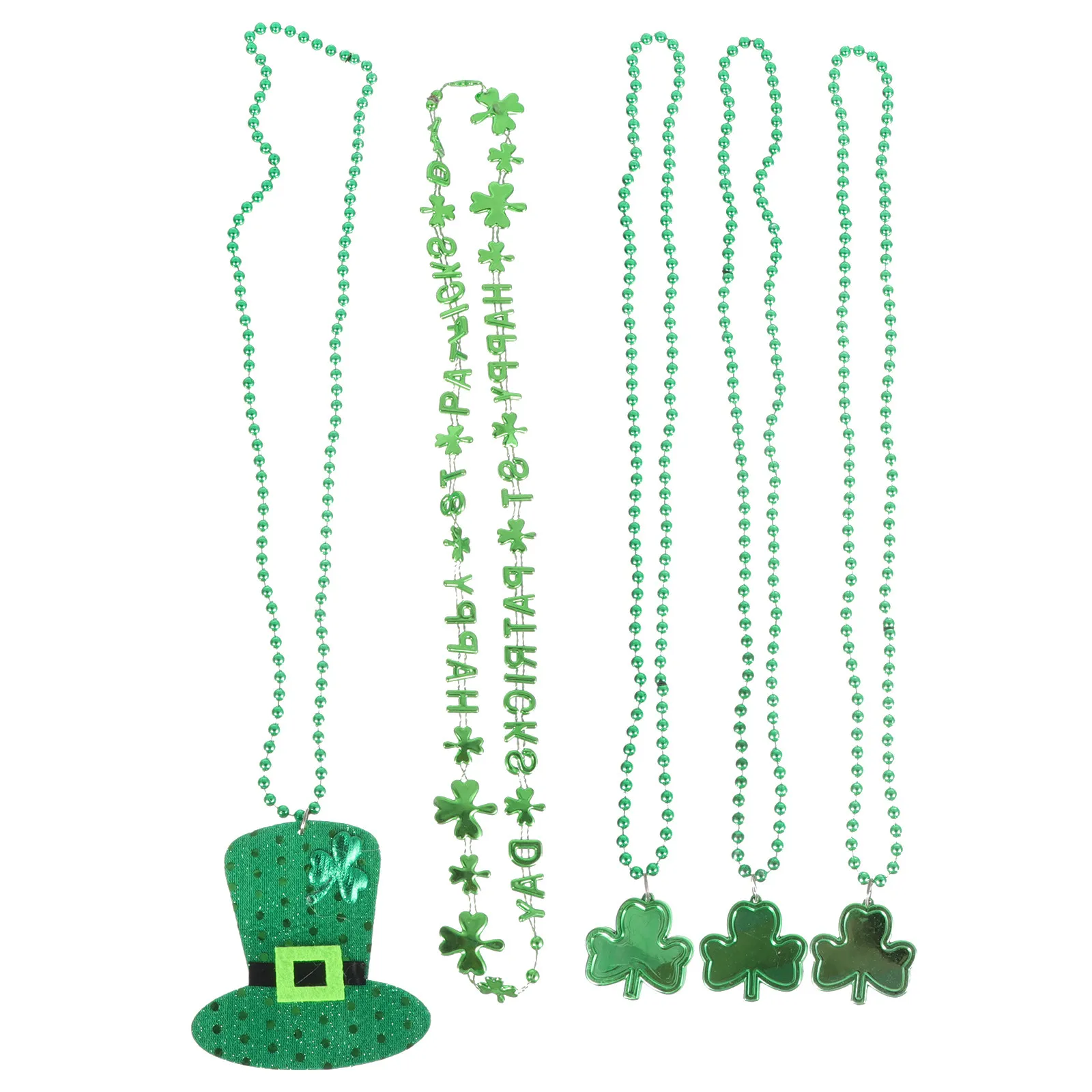 

3Pcs Shamrock Clover Necklace Set St Patrick's Day Beads Pendant for Women Girls Lightweight Comfortable Plastic Party Costume