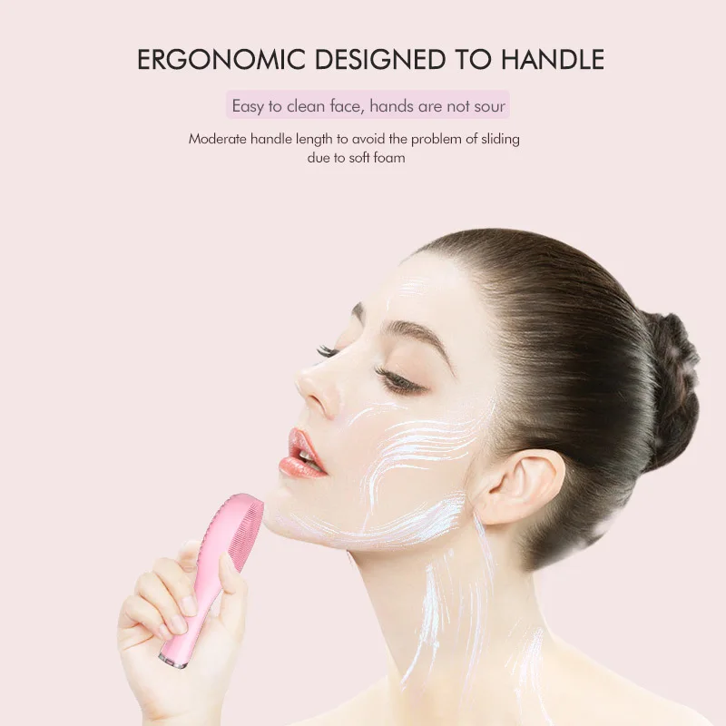 Electric Waterproof Rechargeable Face Cleaner Brush Deep Cleansing Skin Care Massager Silicone Facial Cleaning Brush