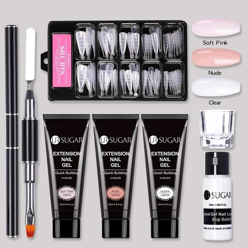 UR SUGAR-Kit de Gel de extensión de Gel UV acrílico para uñas, Color de brillo desnudo, esmalte de uñas de Gel de construcción rápida, todo para manicura, diseño artístico de uñas