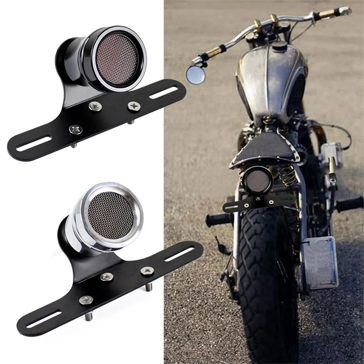 Motorcycle Retro LED Tail Brake Stop Light Lamp License Plate Light with Bracket Black for Harley Sportsters Honda