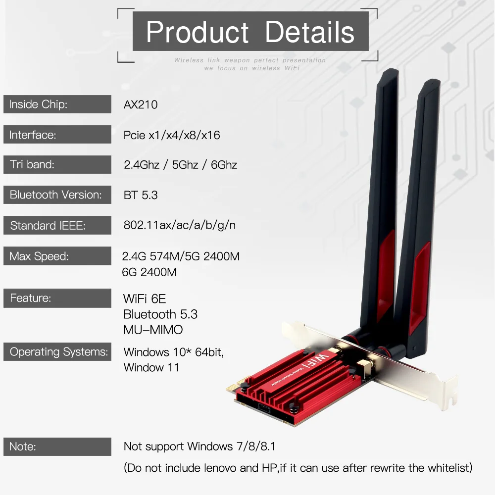 30000Mbps WiFi6E Intel AX210บลูทูธ5.3ไร้สายแบบ Dual Band 2.4G/5GHz 802 11AX/AC PCI Express adaptador de resem fio PC