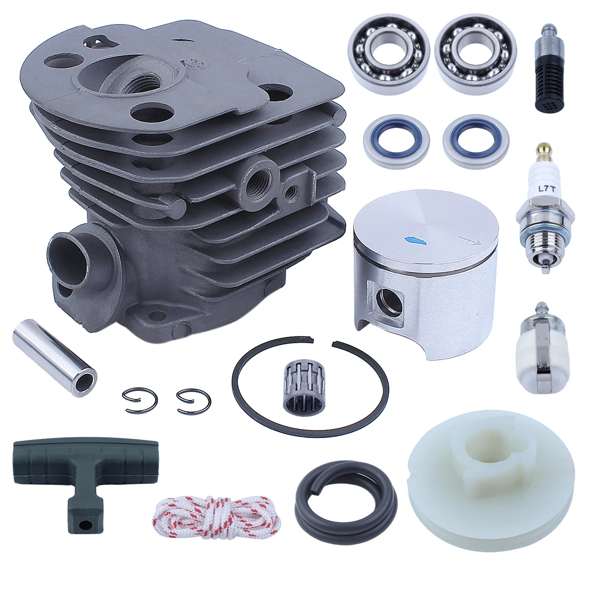 46MM Cylinder Piston Crank Bearing Kit For For Husqvarna 50 51 55 Rancher Chainsaw with Pin, Ring,Starter Pulley Handle