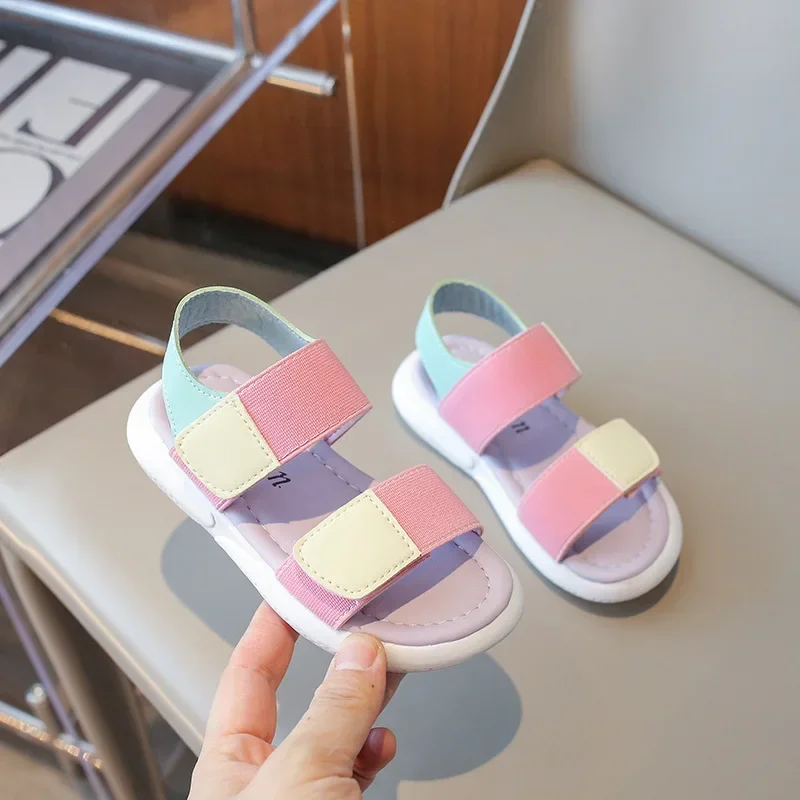 2024 Summer New Girl Sandals Korean Style Fashion Children School Soft Bottom Causal Sandals Open-toe Kids Outdoor Beach Shoes