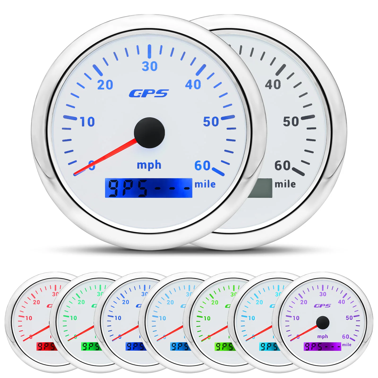 60 120 200 KMH MPH 85mm Marine GPS-Tachometer Bootsgeschwindigkeitsmesser mit GPS-Antenne Motorrad-Autoanzeige für Audi A3 A4 7-Farben-LED – Detail 17