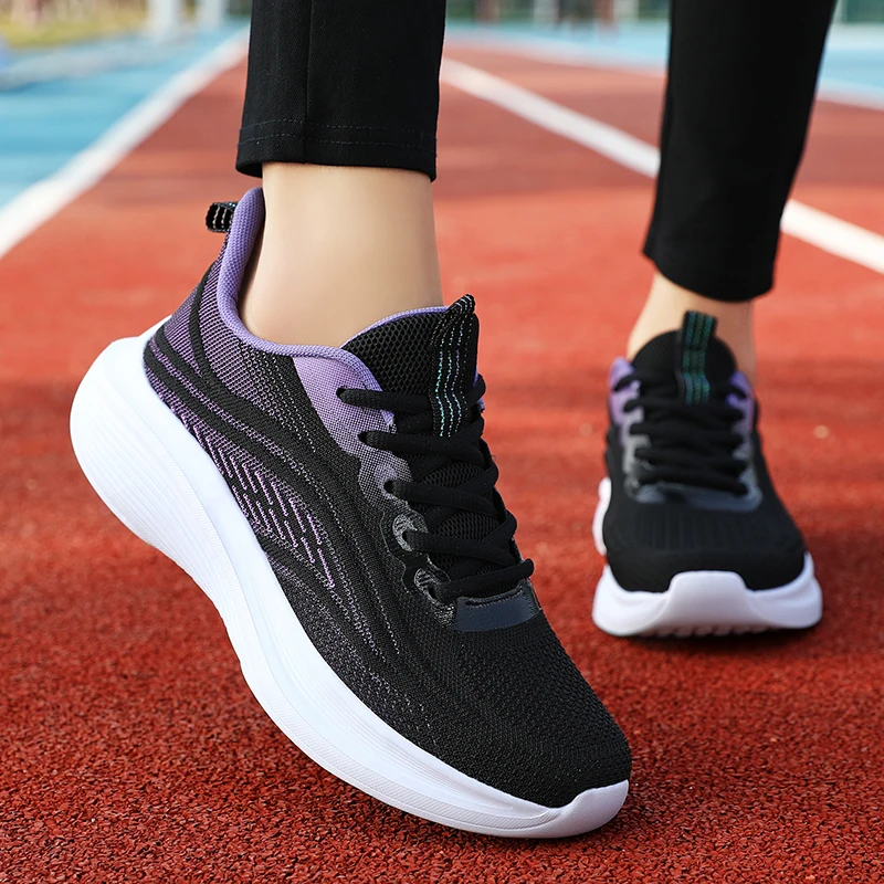 Frauen Laufschuhe Mesh Licht Walking Sneaker Fitness Sport Wohnungen Bequeme Atmungsaktive Schwarz Fitness Größe 35-46 Frauen Müßiggänger