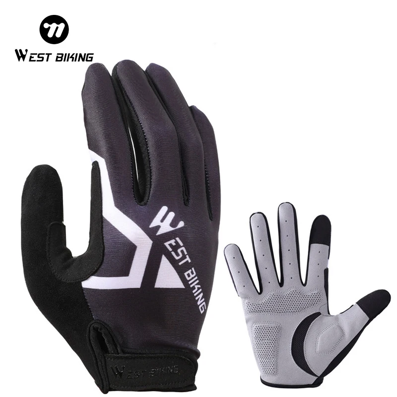 WEST BIKING Cycling Anti-slip Elastic Gloves Full Finger Breathable Touch Screen Motorcycle Bicycle Mtb Reflective Bike Gloves