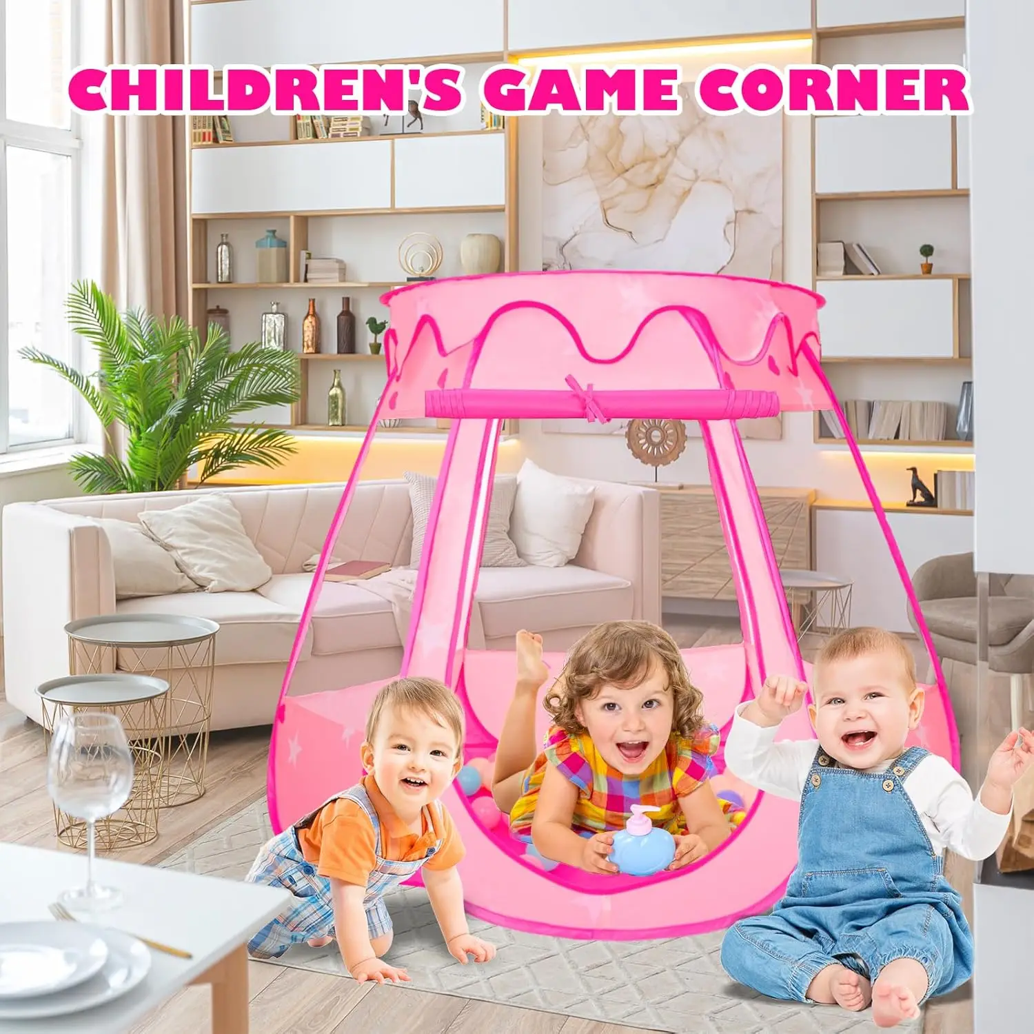 Tente princesse pop-up avec 50 boules, fosse à balles avec lumières étoiles, cadeau d'anniversaire pour fille de 1 2 3 ans, jouets de princesse pour tout-petits wi