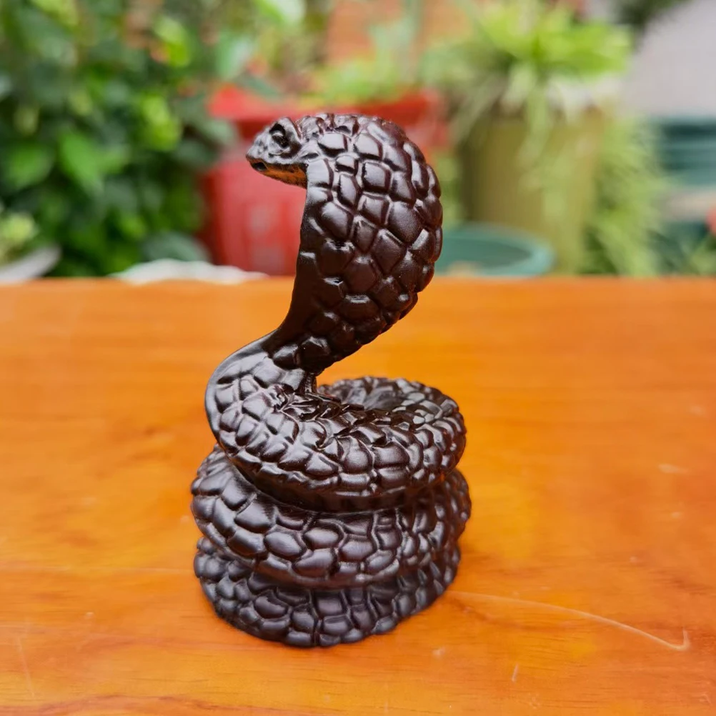 

H crafted Wooden Snake Figurines Realistic Tiny Home Office Decor Chinese Zodiac Statue Solid Wood Carved Animal Sculpture