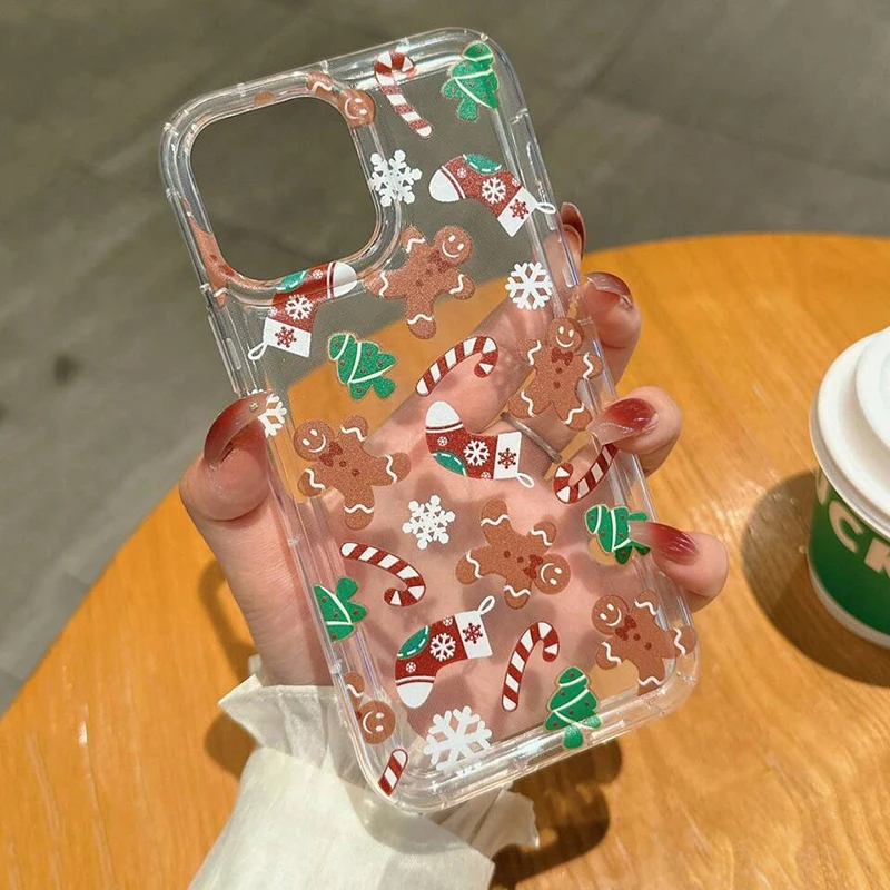 Santa Claus Elk Snowman Christmas Clear Phone Case for OPPO Reno 7Z 8T 5 6 6Z 7 8 8T 10 Pro Plus F9 F11 4G 5G Airbag Cover