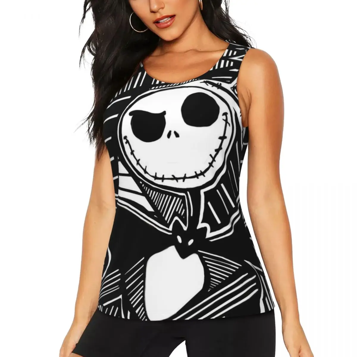 

Custom Women Nightmare Before Christmas Workout Yoga Shirt Quick Dry Skellington Halloween Skull Gym Running Tank Tops
