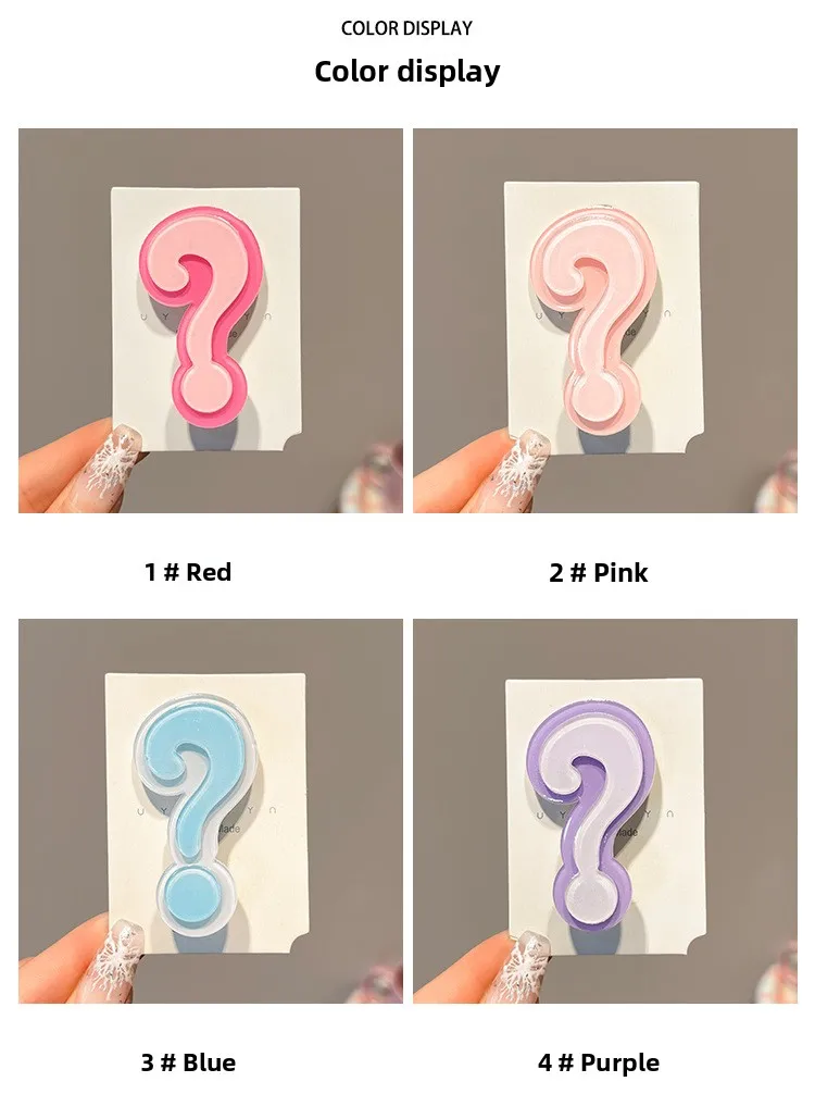 4 Stück niedliche Fragezeichen-Acryl-Haarspangen – bunte Haar-Accessoires für Frauen und Mädchen, tägliche/Party-Haarstyling-Dekor-Haarnadel – Detail 3