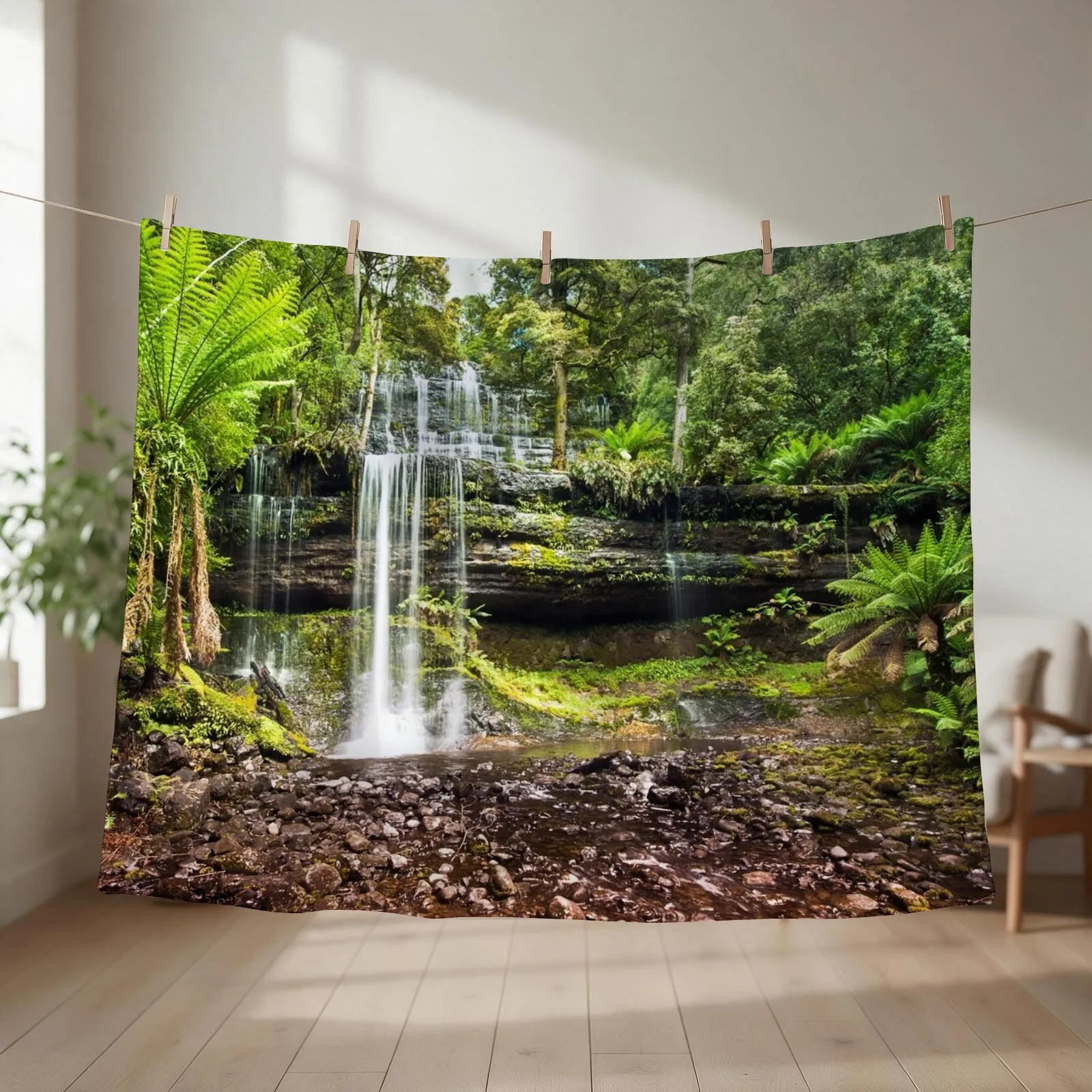 Russell Falls, Tasmania Throw Blanket couch cozy soft plush fuzzy picnic outdoor blanket