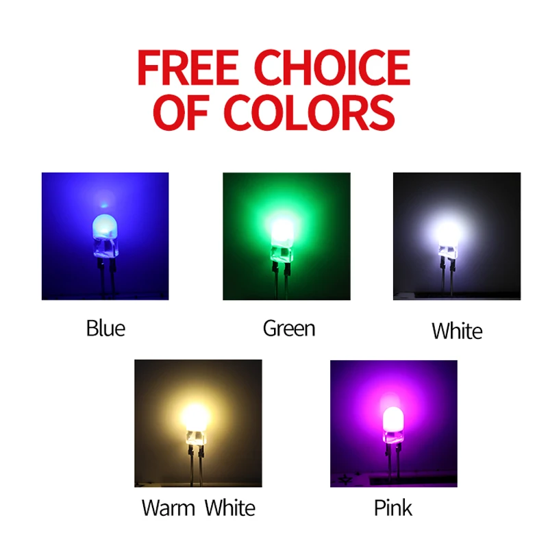 1000pcs 360 Degree 4.8mm Full-Angle 0.5W LED Lamp Bead in Blue Green Red Yellow White