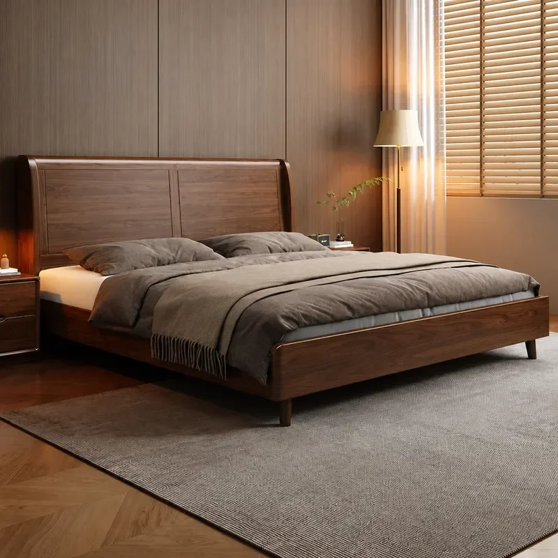 North American Black Walnut Solid Wood Bed 1.8m Master Bedroom Double Bed 1.5m Household Simple Wedding Bed Soft Detachable