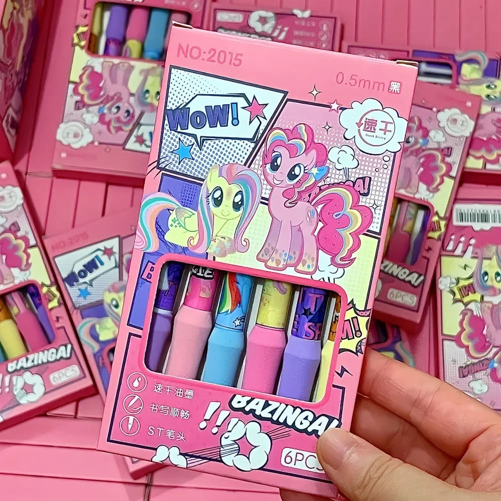 

6pcs/set Anime Peripheral Kawaii My Little Pony Cartoon Black Diary Examination Gel Pen Pupil Study Stationery Festivals Gift