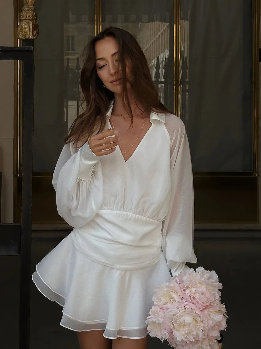 

Marthaqiqi Winter Women'S Nightwear Backless Nightie Turn-Down Collar Sleepwear Long Sleeve Pajamas Mini Dress Ladies Nightgowns