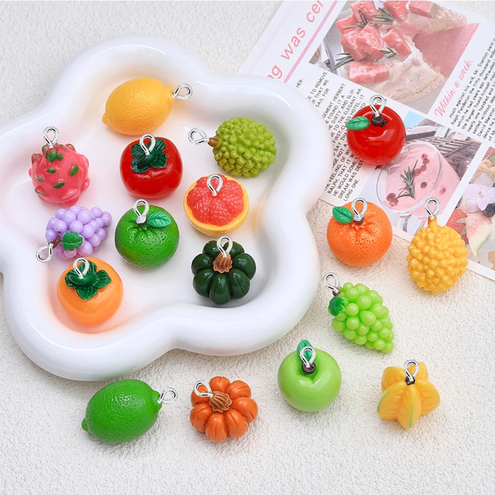 5PCS Shiny 3D Fruit Series Flat Back Charms For Earrings Bracelet Hairpin DIY Jewelry Pendants Decoration Accessories