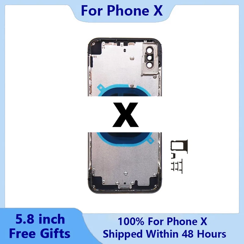 

Rear Housing For iPhone X Back Shell With Free Gifts,Back Cover+Middle Chassis Frame+SIM Tray+Side Key Parts+Tools+Adhesive