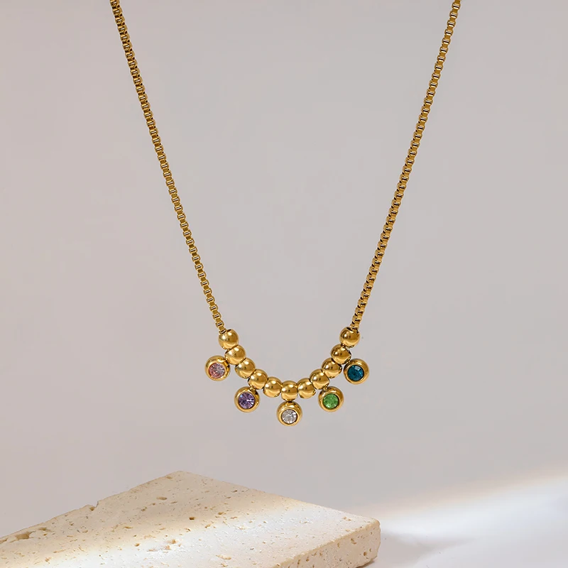 EILIECK 316L Stainless Steel Colorful Zircon Pearl Pendant Necklace For Women Girl Fashion Waterproof Neck Chain Jewelry Gift
