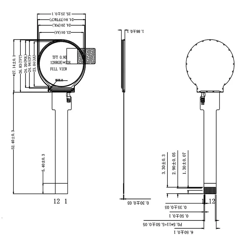 Módulo de exibição LCD TFT de 0,9 polegadas, driver ST7735 de tela colorida SPI redonda 128x128