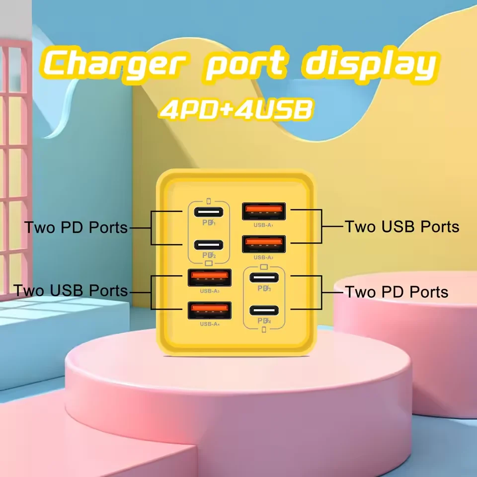 8-in-1 GaN USB-C Desktop-Ladegerät 240W Schnelllade-Telefonadapter Typ-C-Kabel für iPhone Samsung Xiaomi EU/US/UK-Stecker Ladegerät – Detail 3