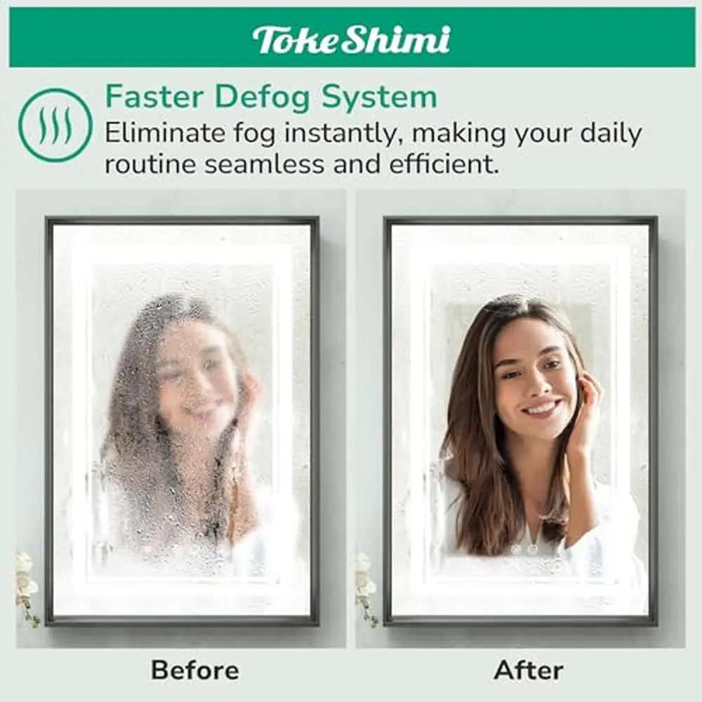 LED Lighted Bathroom Medicine Cabinet with Defogger & 2 Electrical Outlets 36x30 Rectangular Black