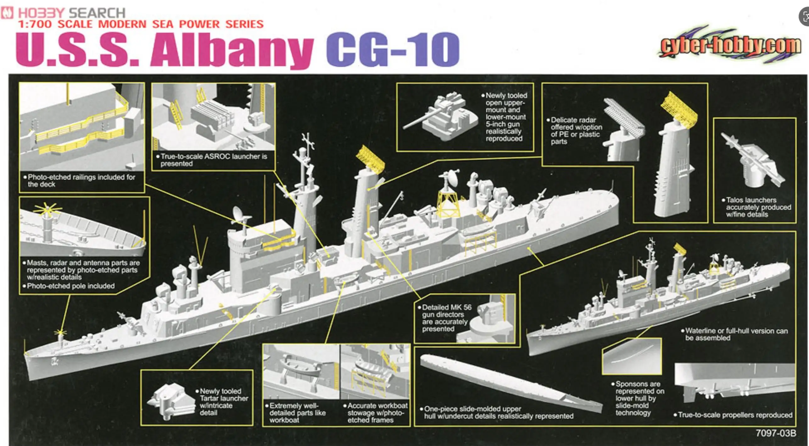 التنين 7097 1/700 الولايات المتحدة. البحرية صاروخ كروزر SU.S.S.Alhany CG-10 سلسلة طاقة البحر الحديثة أطقم منمذجة