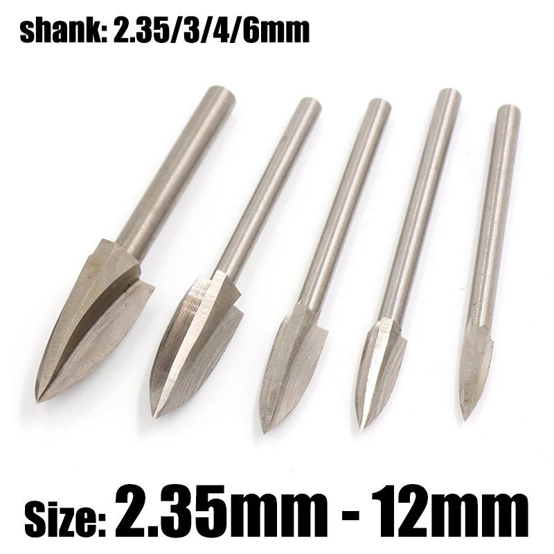 1pcs 2.35-12mm HSS Three Blades Carving Knife 2.35-6mm Shank Milling Cutters 3 Blades Sharp Edges Engraving Woodworking Tools