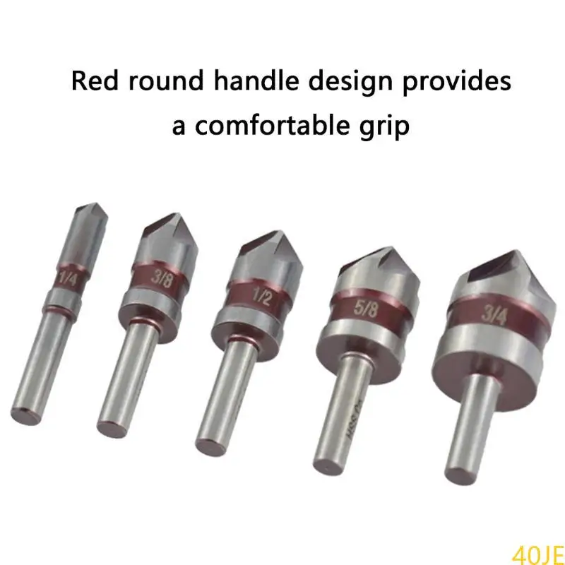 

40JE 5pcs Precisions 5 Flute Design Countersink Drill Bit Chamfering Tools with Round Shank for Metalworking and Woodcraft
