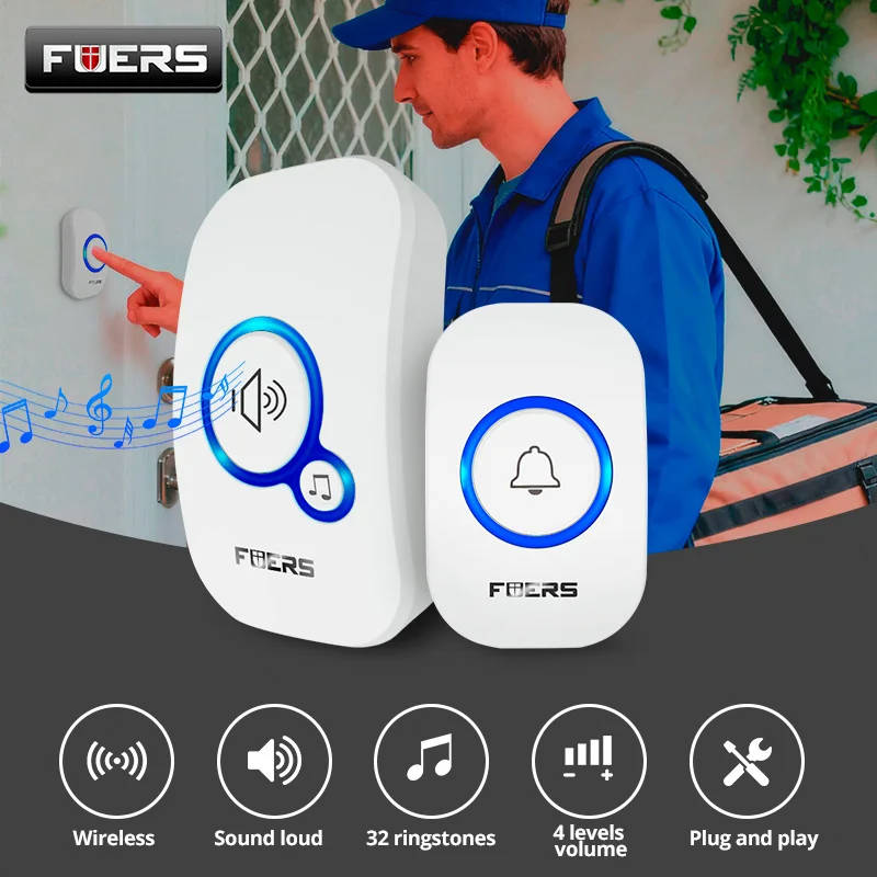 fuers-m557-campainha-a-prova-dwireless-agua-sem-fio-carrilhao-casa-inteligente-4-niveis-32-musicas-alarme-de-campainha-inteligente-com-bateria