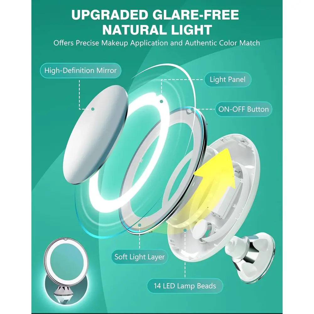 조명이 있는 20배 확대 메이크업 거울 360도 회전 °   회전식, 이중 조명 화장 거울, 휴대용 흡착컵 및 핀셋, 이상적인 선택
