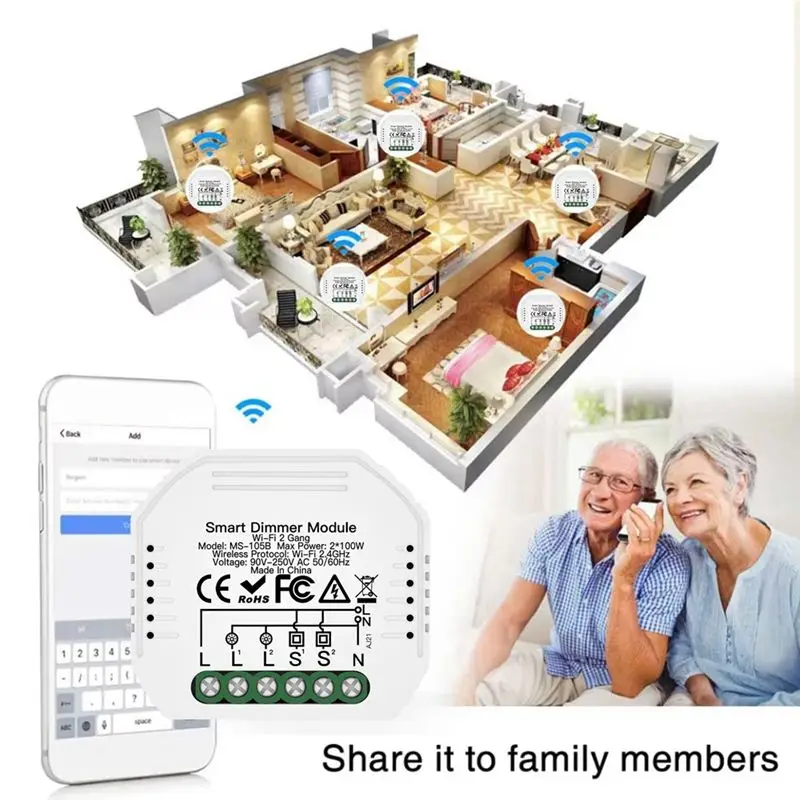 A13E-DIY Smart Wifi LED Dimmer Switch 2 Way Switch Voice Dimming Smart Switch For Smart Life Alexa Tuya APP