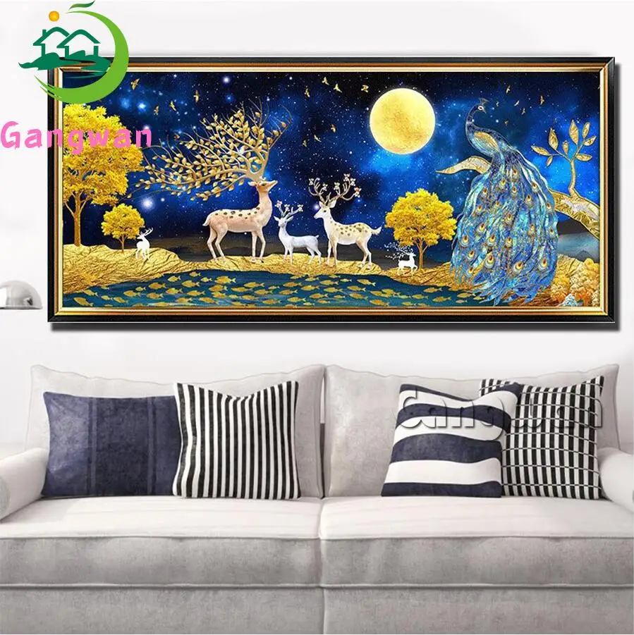 

DIY Diamond Painting peacock rich milu deer point stick drill Full Square Diamond Embroidery sale Cross Stitch Mosaic Handmade